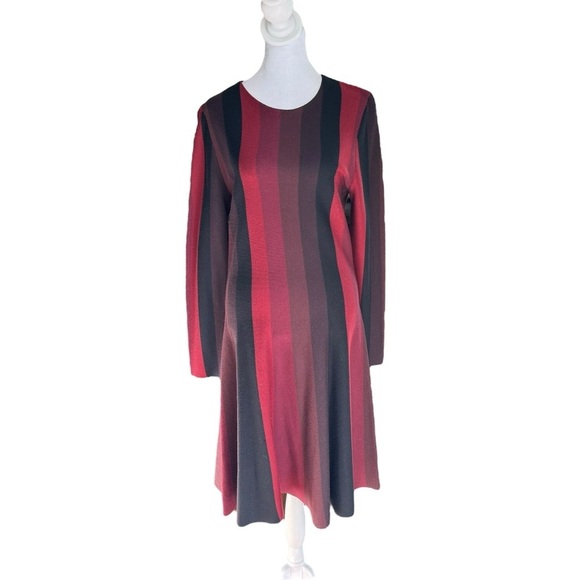 Akris Punto - Elegant Red and Black Striped Wool Dress Sz M - Picture 2 of 10